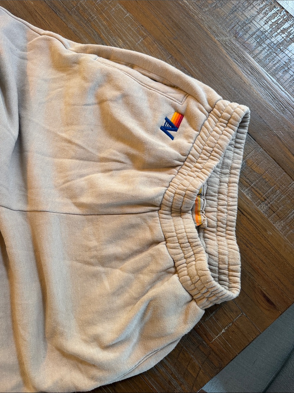 Aviator Nation Beige Sweatpants with Rainbow 'N' Logo